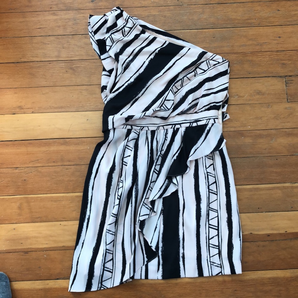 BCBG black and white one shoulder dress